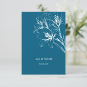 Blue Lily Outline Wedding Bedankkaart (Staand voorkant)