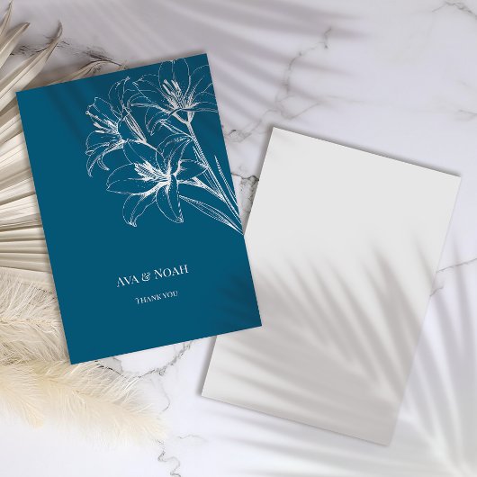 Blue Lily Outline Wedding Bedankkaart