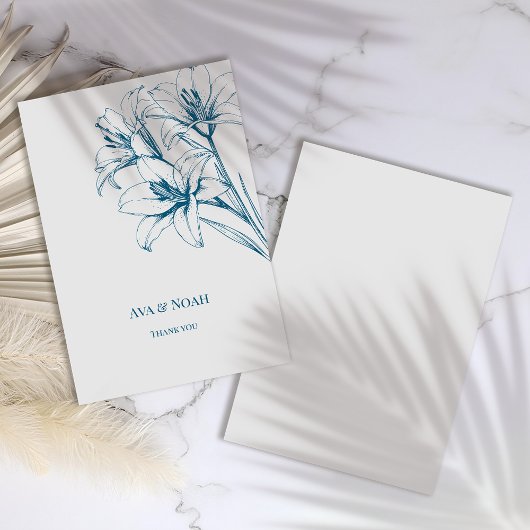 Blue Lily Outline Wedding Bedankkaart