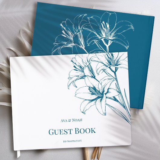 Blue Lily Outline Wedding Gastenboek