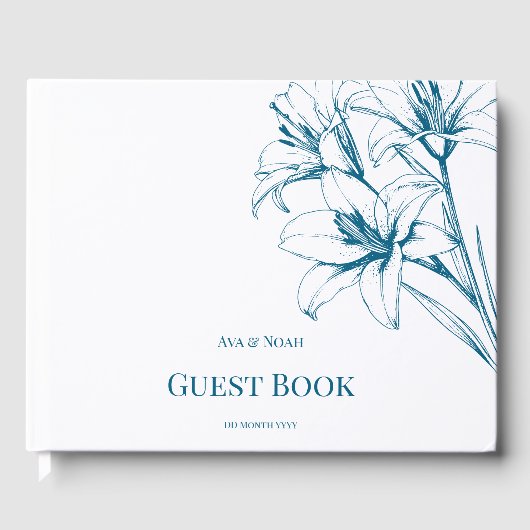 Blue Lily Outline Wedding Gastenboek (Voorkant)