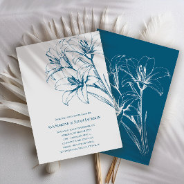 Blue Lily Outline Wedding Kaart