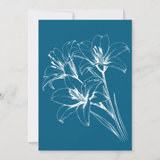 Blue Lily Outline Wedding Kaart (Achterkant)