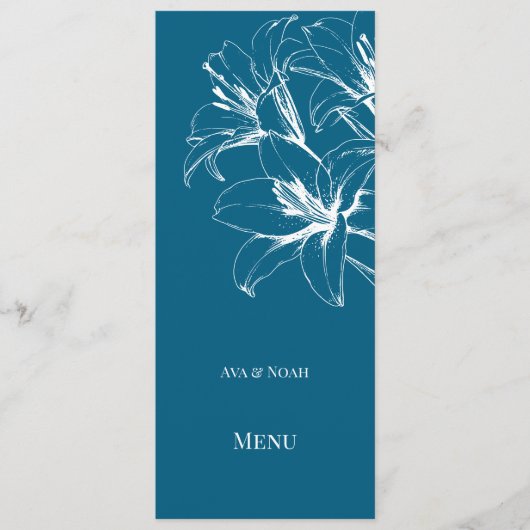 Blue Lily Outline Wedding Menu (Voorkant)