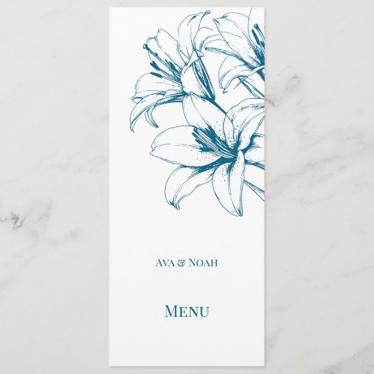 Blue Lily Outline Wedding Menu (Voorkant)
