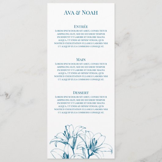 Blue Lily Outline Wedding Menu (Achterkant)