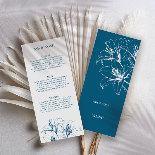 Blue Lily Outline Wedding Menu