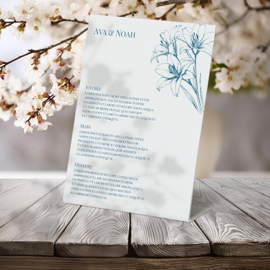 Blue Lily Outline Wedding Menu Reclamebord Met Voetstuk