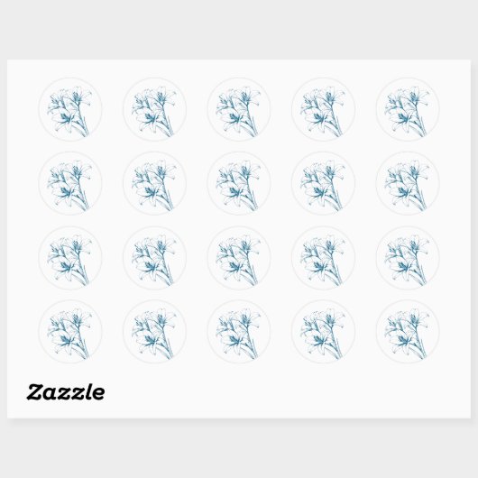Blue Lily Outline Wedding Ronde Sticker (Vel)