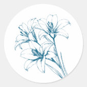 Blue Lily Outline Wedding Ronde Sticker (Voorkant)