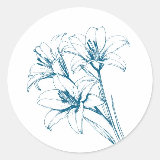 Blue Lily Outline Wedding Ronde Sticker (Voorkant)