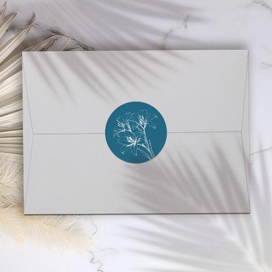 Blue Lily Outline Wedding Ronde Sticker