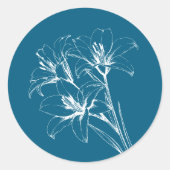 Blue Lily Outline Wedding Ronde Sticker (Voorkant)