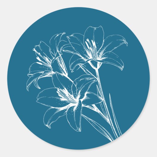 Blue Lily Outline Wedding Ronde Sticker (Voorkant)