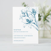 Blue Lily Outline Wedding RSVP Kaartje (Staand voorkant)