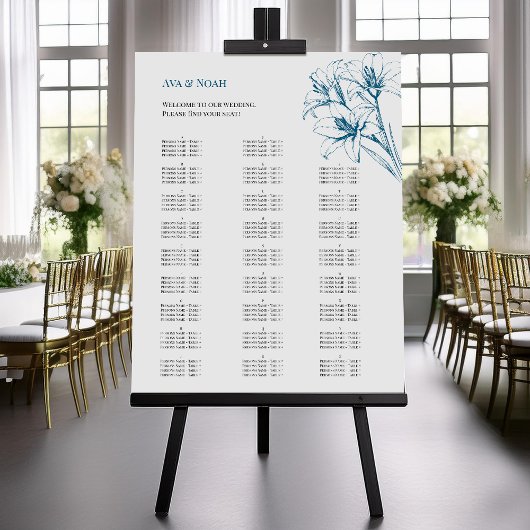 Blue Lily Outline Wedding Seating Chart Perfect Poster