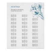 Blue Lily Outline Wedding Seating Chart Perfect Poster (Voorkant)