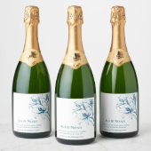 Blue Lily Outline Wedding Sparkling Wijnetiket (Flessen)