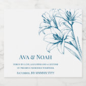 Blue Lily Outline Wedding Sparkling Wijnetiket (Enkel label)
