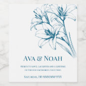 Blue Lily Outline Wedding Wijn Etiket (Enkel label)