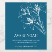 Blue Lily Outline Wedding Wijn Etiket (Enkel label)