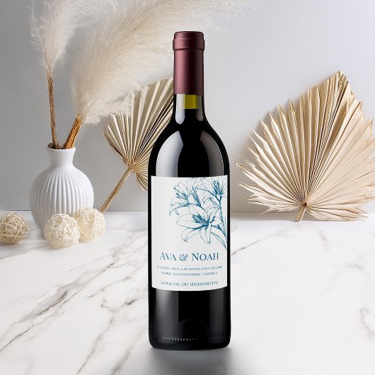 Blue Lily Outline Wedding Wijn Etiket