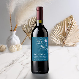 Blue Lily Outline Wedding Wijn Etiket