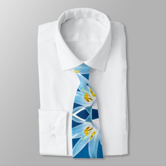 Blue Lily Pattern Stropdas (Gebonden)