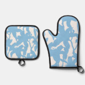 Blue Lily Silhouete Ovenwant & Pannenlap Set (Voorkant)