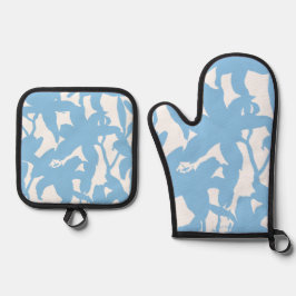 Blue Lily Silhouete Ovenwant & Pannenlap Set