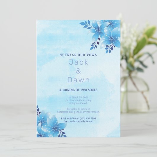 Blue Lily Wedding Uitnodiging (Staand voorkant)