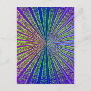 Blue Lime Green Paarse Abstracte Fractal Tunnel Briefkaart