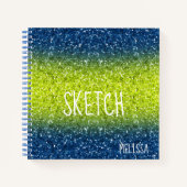 Blue Limoen Ombre Glitter Monogram Sketchbook-lapt Notitieboek (Voorkant)
