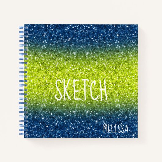 Blue Limoen Ombre Glitter Monogram Sketchbook-lapt Notitieboek (Voorkant)