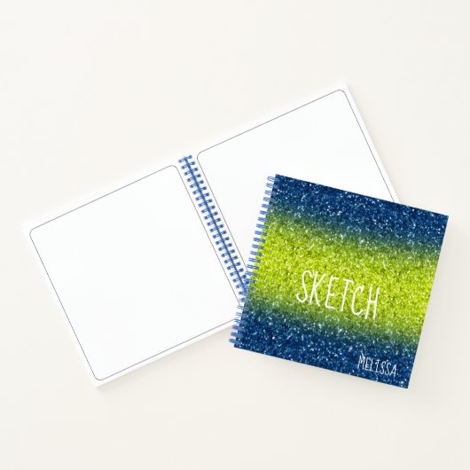 Blue Limoen Ombre Glitter Monogram Sketchbook-lapt Notitieboek (Binnen)