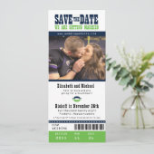 Blue Limoen Wedding Save the Date Football Ticket (Staand voorkant)