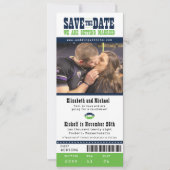 Blue Limoen Wedding Save the Date Football Ticket (Voorkant)