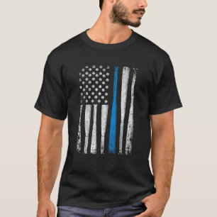Blue Line American Flag Police Baseball Lover Gift T-shirt