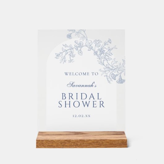 Blue Line Drawn Floral Vrijgezellenfeest Welkom Acryl Bord (Voorkant)