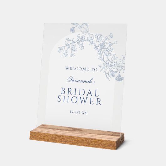 Blue Line Drawn Floral Vrijgezellenfeest Welkom Acryl Bord (Hoek)