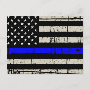 Blue Line Flag Poiliment Support American USA Briefkaart