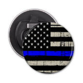 Blue Line Flag Poiliment Support American USA Button Flesopener (Voorkant)