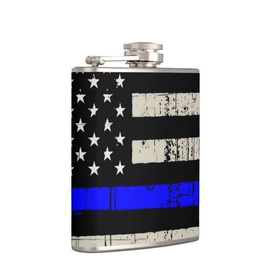 Blue Line Flag Poiliment Support American USA Heupfles (Rechts)