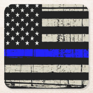 Blue Line Flag Poiliment Support American USA Kartonnen Onderzetters