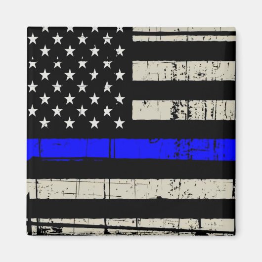 Blue Line Flag Poiliment Support American USA Magneet (Voorkant)