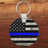 Blue Line Flag Poiliment Support American USA Sleutelhanger (Voorkant)