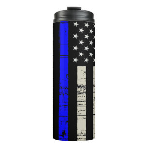 Blue Line Flag Poiliment Support American USA Thermosbeker