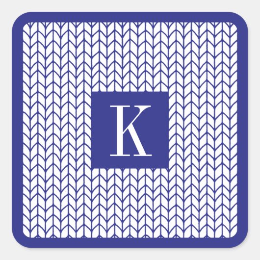 BLUE LINE KNIT Kleine vierkante Stickers + Initiaa (Voorkant)