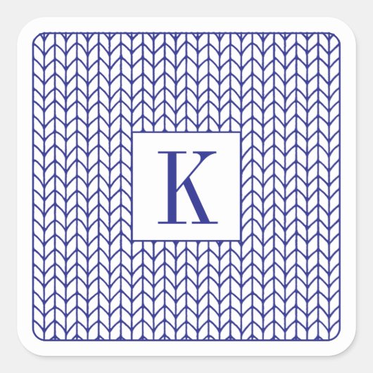 BLUE LINE KNIT Kleine vierkante Stickers + Initiaa (Voorkant)