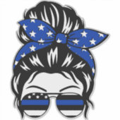 Blue Line Messy Bun Sticker (2"–4") | T (Voorkant)